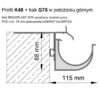 Schemat montażowy profilu K40 z hakiem rynnowym G75 w położeniu górnym, z zaznaczonymi wymiarami 88 mm i 115 mm oraz informacją o montażu rynny PVC Ø75 mm.