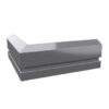 Aluminiowy profil maskujący C2 w wersji narożnej dolnej, widok 3D, element systemu okapowego do estetycznego wykończenia krawędzi tarasu lub balkonu.