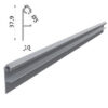 Aluminiowa listwa maskująca C2 w kolorze szarym, widok perspektywiczny z rysunkiem przekroju technicznego (wys. 37,9 mm, szer. 10 mm, otwór Ø5), element systemu RENOPLAST.