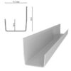 Aluminiowy profil okapowy tarasu przedstawiony wraz z przekrojem i wymiarami technicznymi, przeznaczony do estetycznego wykończenia krawędzi i odprowadzania wody.