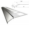 Aluminiowy profil okapowy K100 w widoku 3D wraz z rysunkiem technicznym i wymiarami, przeznaczony do wykończenia krawędzi tarasu z okładziną ceramiczną.